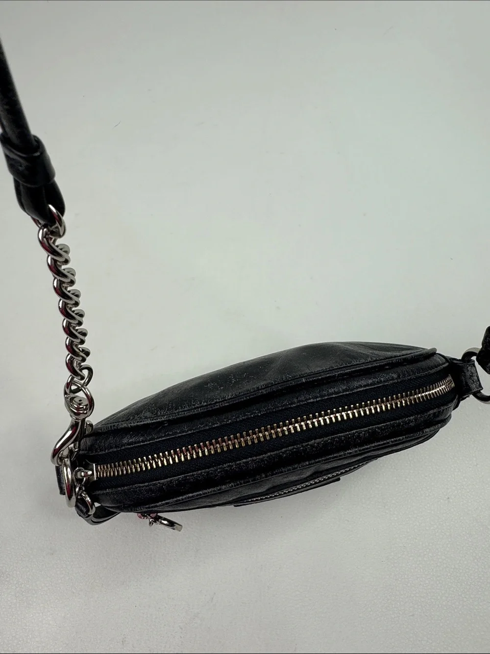 Coach Poppy Black Leather Crossbody with Silver zip & Charm purple lining